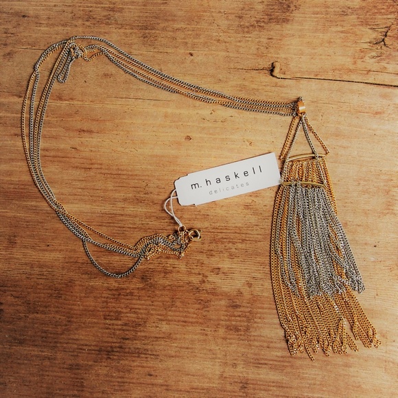 M. Haskell Gold & Silver Mesh Tassel Necklace 28" - Picture 2 of 6